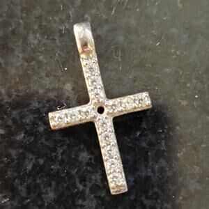Vintage Sterling Pave Cz Cross Pendant 925 Silver Sparkle Faith Necklace Charm